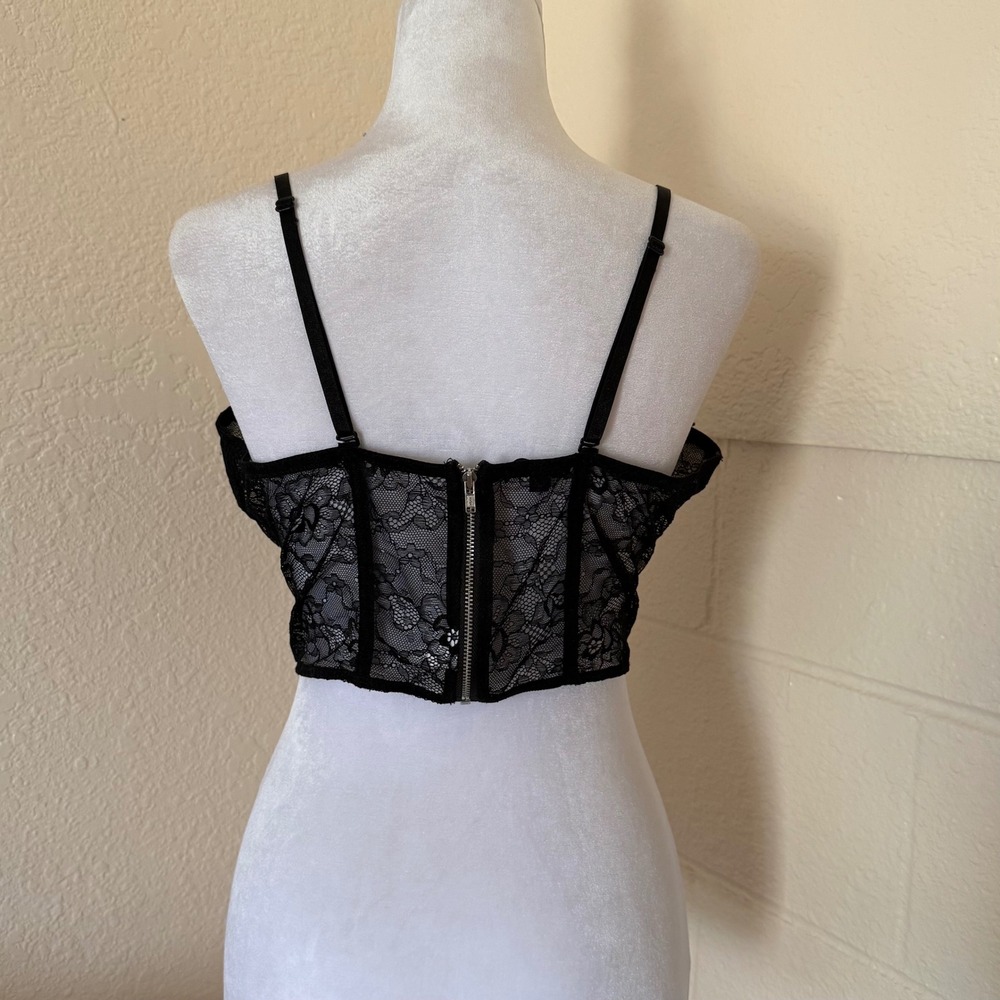 DYNAMITE Black Lace Corset Bustier Top XL Zipper Back Romantic Whimsigoth - Picture 3 of 9